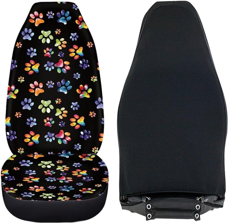Howilath Cartoon Tie-dye Dog Paw Print Car Seat Cover for Women, Universal Fit 2 Piece Stretchy Breathable Bucket Vehicles Seat Cover Front Seats for SUV Van Sedan - Image 4